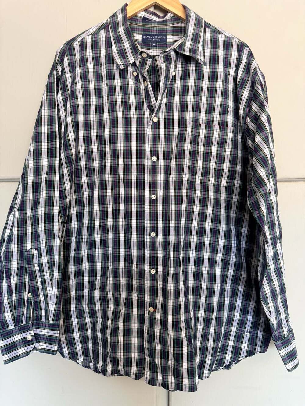 Daniel Cremieux Collection Plaid Long Sleeve Button-Up Green Navy White Size XL